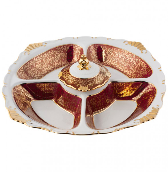 Менажница 5-ти секционная  Royal Czech Porcelain &quot;Аляска /Красная /Золотые листики&quot; / 203827