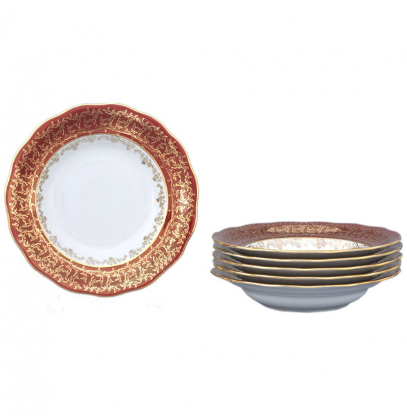 Набор тарелок 23 см 6 шт глубокие  Royal Czech Porcelain &quot;Фредерика /Красная /Золотые листики&quot; / 094167